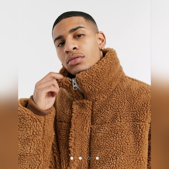 Barney's Originals oversized teddy padded jacket in rich brown - Picture 4 of 8